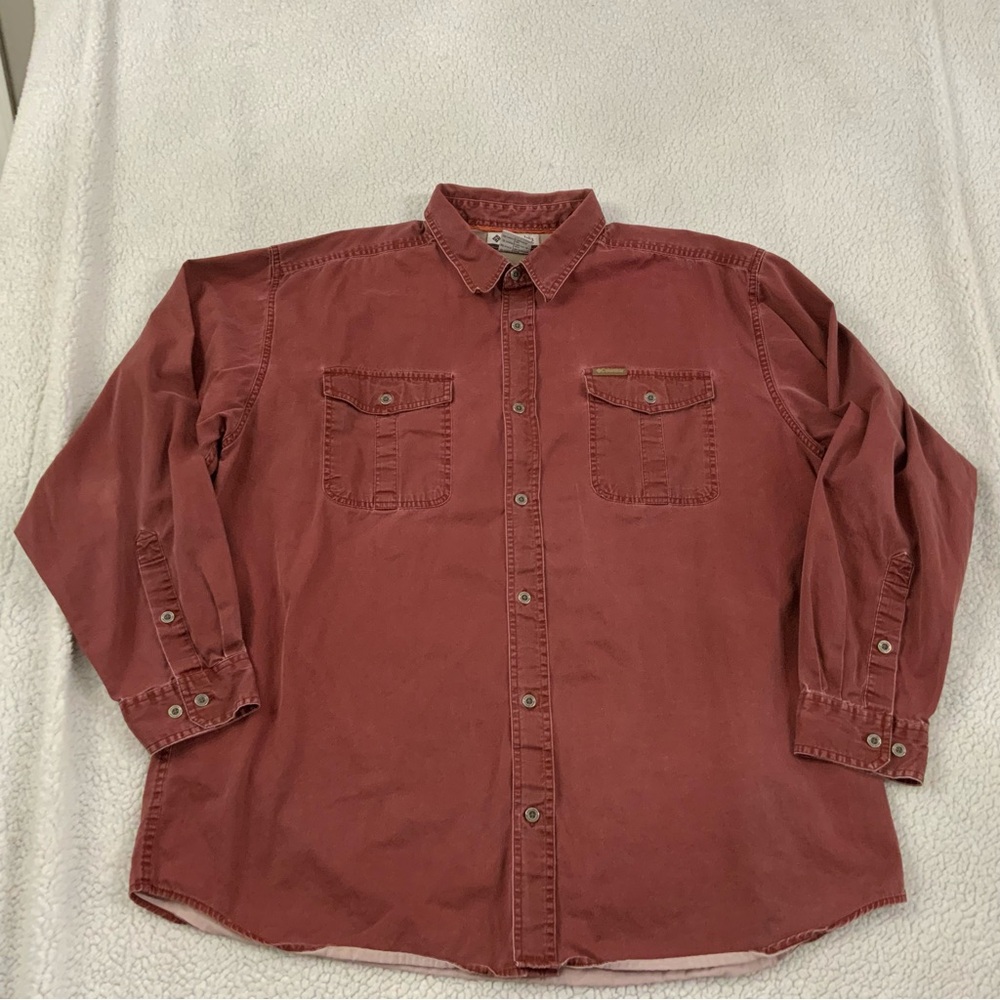 Columbia Sportswear Men’s XXL Shirt Long Sleeve 2 Pockets Burgundy Heavy Duty